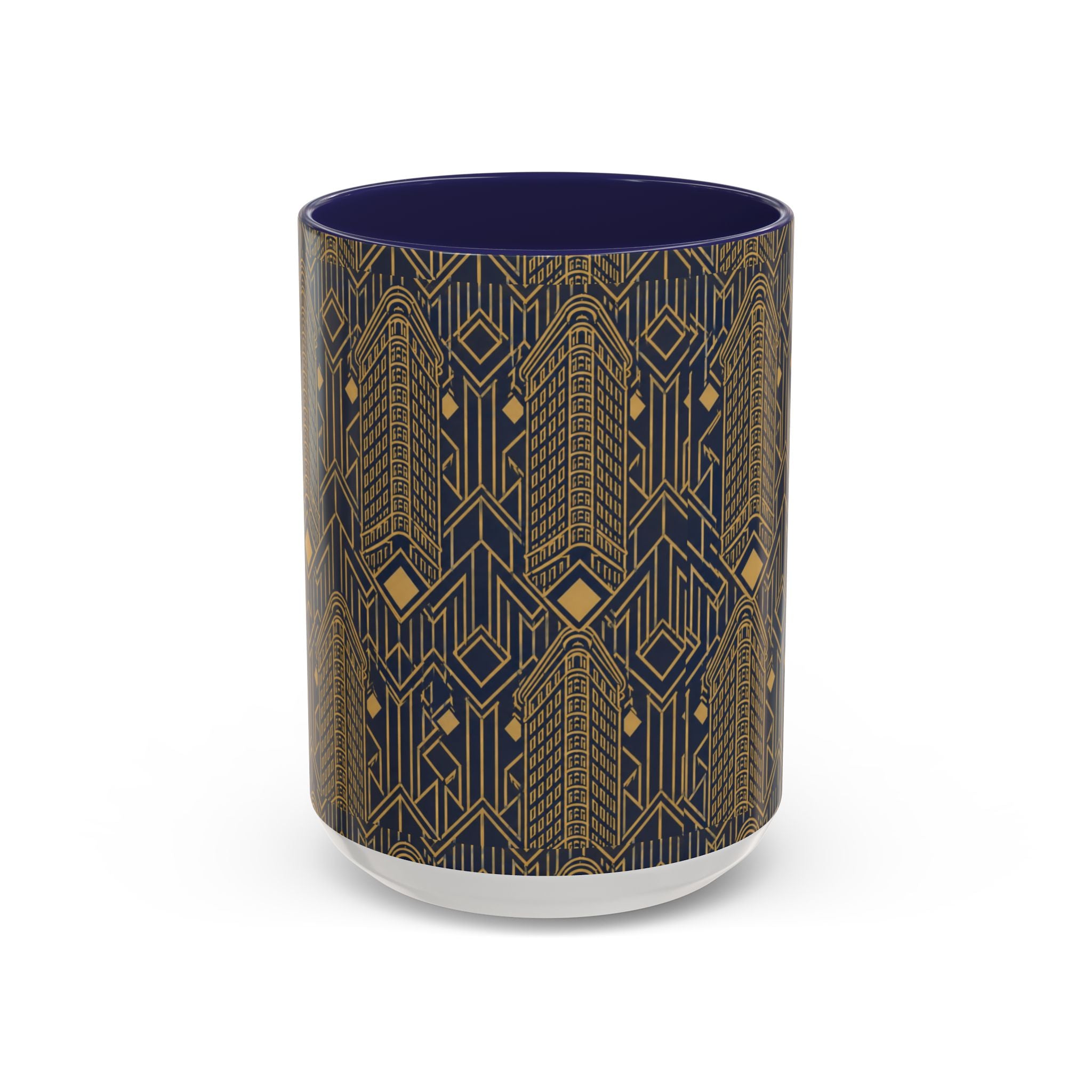 Art Deco Flatiron Building Navy & Gold Accent Coffee Mug — Manhattan Art Deco Pattern 11 oz