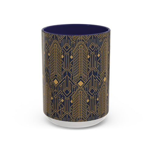 Art Deco Flatiron Building Navy & Gold Accent Coffee Mug — Manhattan Art Deco Pattern 11 oz