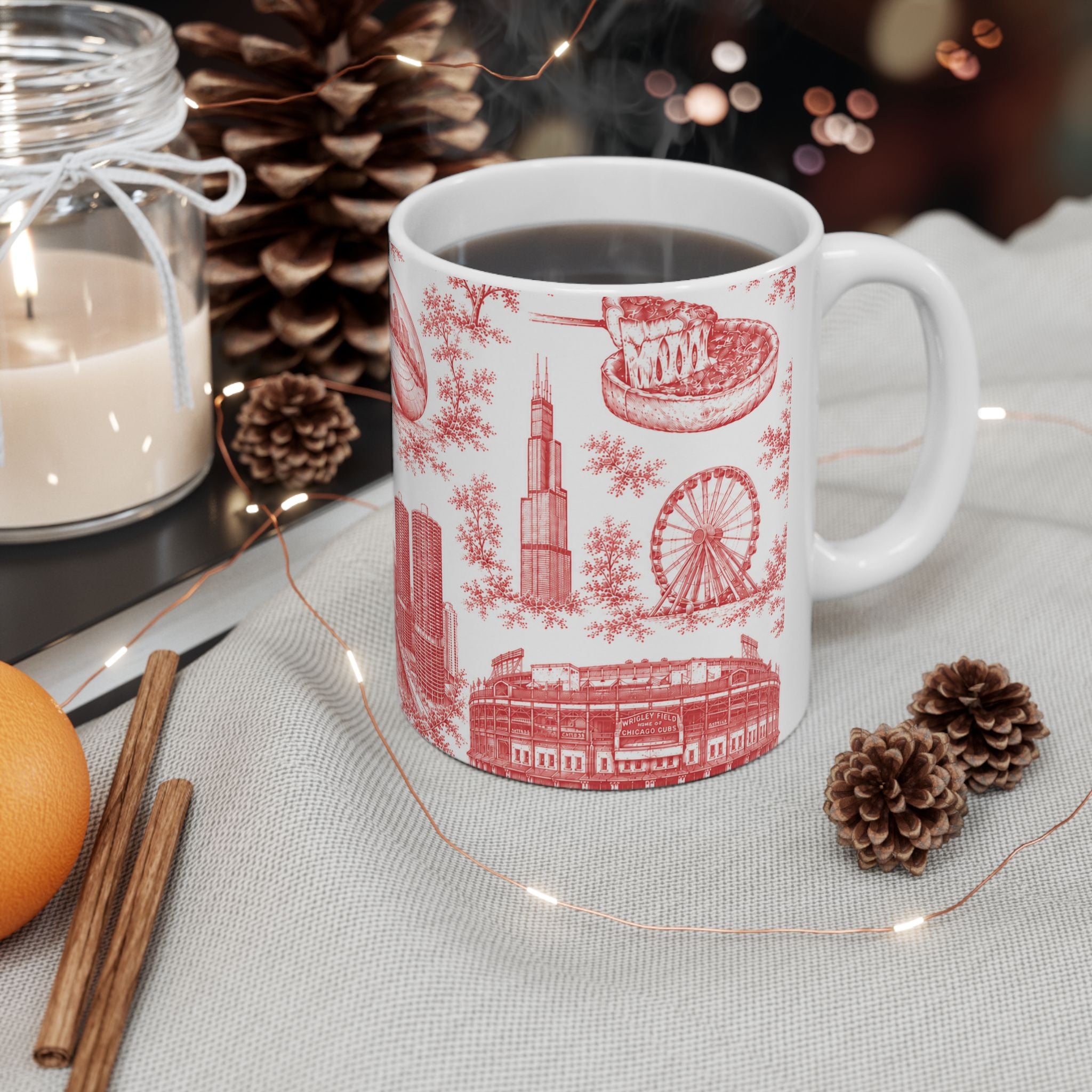 Chicago Red Toile de Jouy Ceramic Mug (11oz)