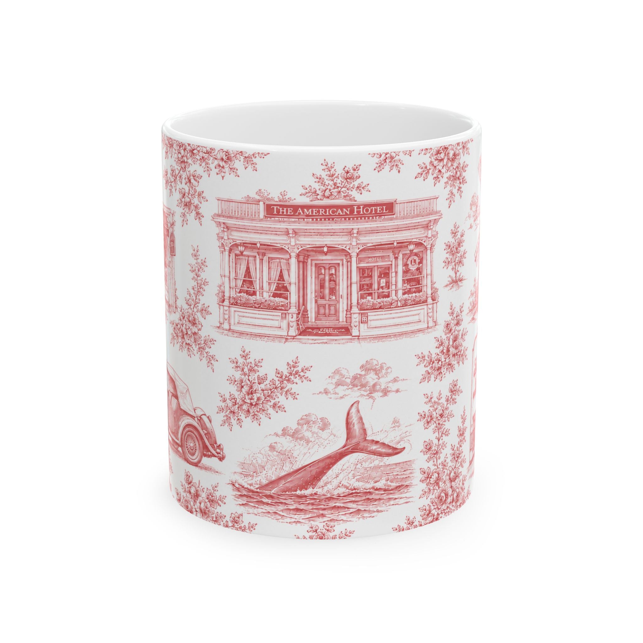 Sag Harbor Red Toile de Jouy Mug | Hamptons Chinoiserie Ceramic Coffee Cup