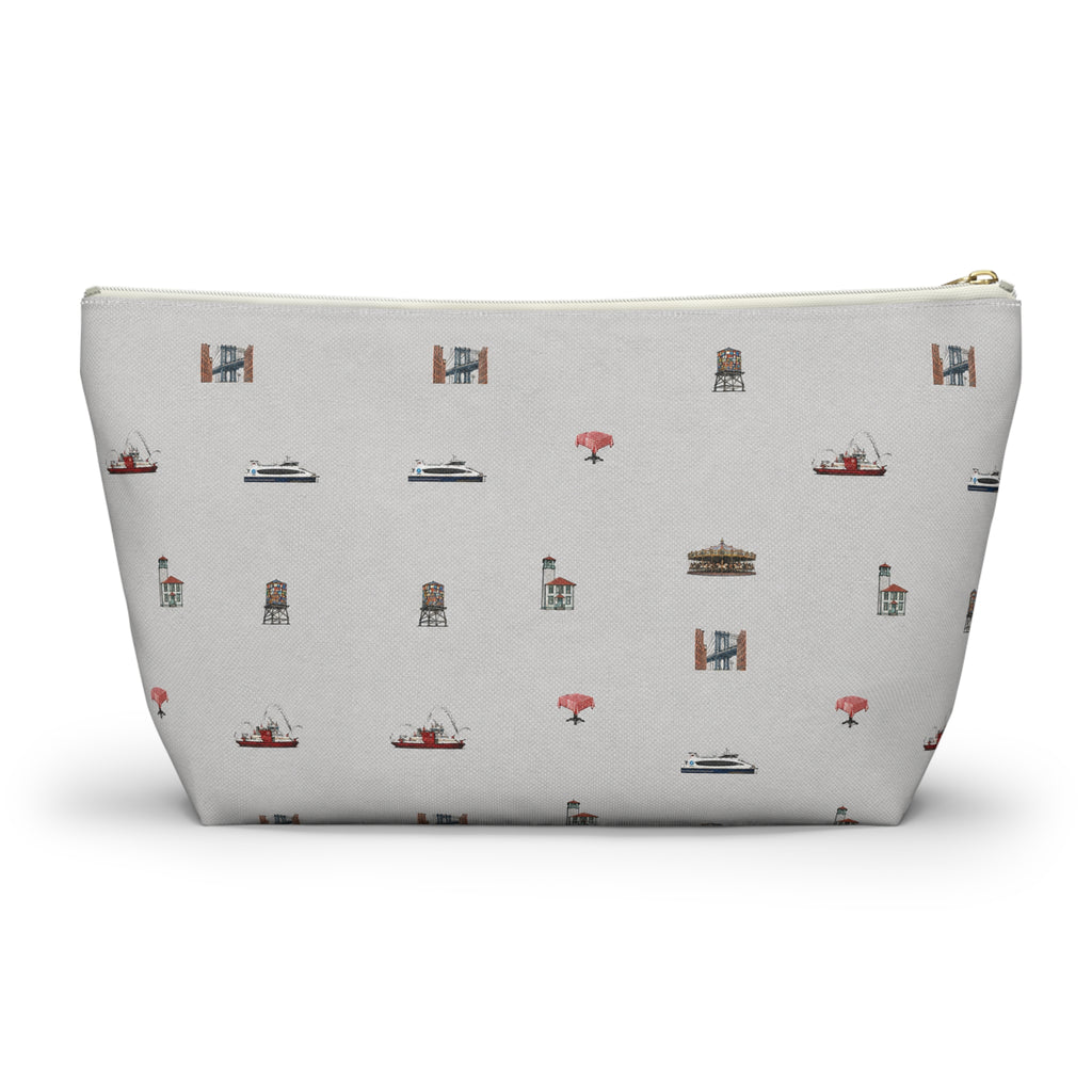 Icons of DUMBO Large Heather Gray Accessory Pouch — T-Bottom Makeup Bag
