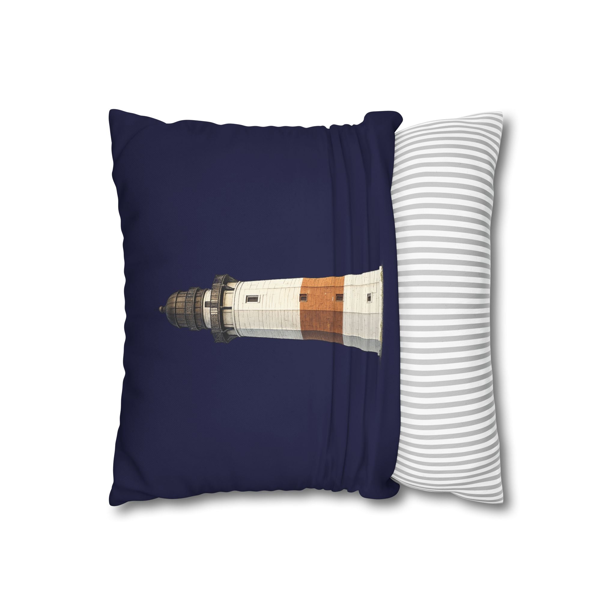 Montauk Lighthouse Square 16" x 16" Pillowcase – Navy Decorative Throw Pillow Cover (Pillow Not Included)