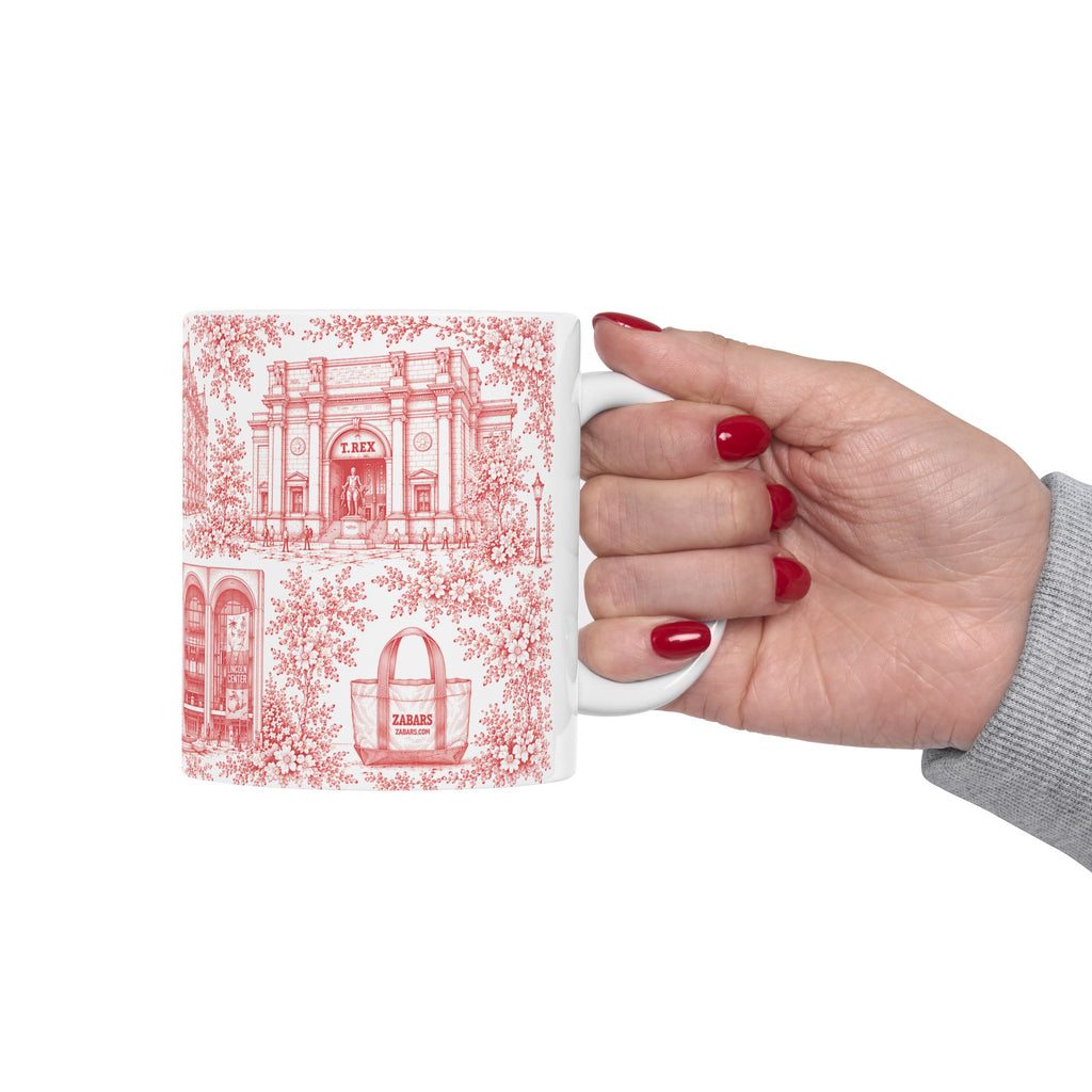 Upper West Side Red Toile de Jouy Mug | New York Chinoiserie Ceramic Coffee Cup