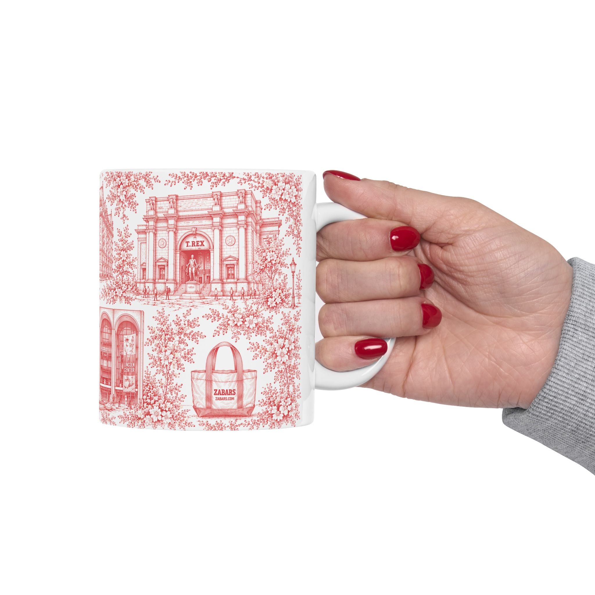 Upper West Side Red Toile de Jouy Mug | New York Chinoiserie Ceramic Coffee Cup