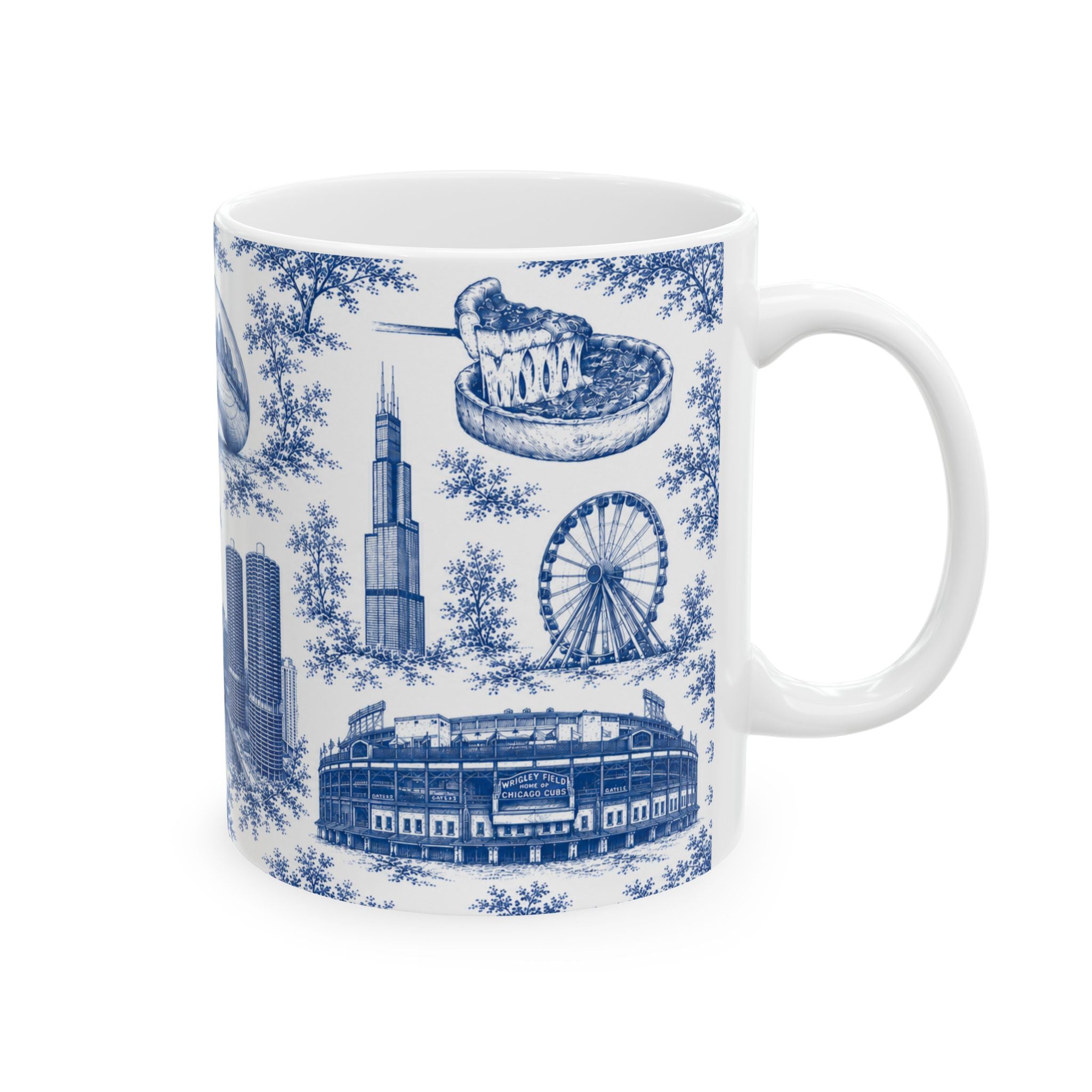 Chicago Blue Toile de Jouy Ceramic Mug (11oz)