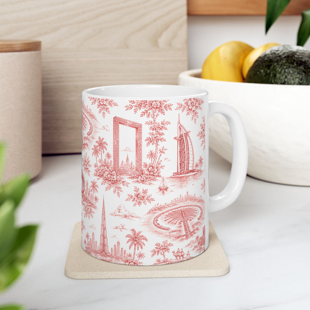 Dubai Red Toile de Jouy Ceramic Mug — Ceramic 11oz Coffee Cup