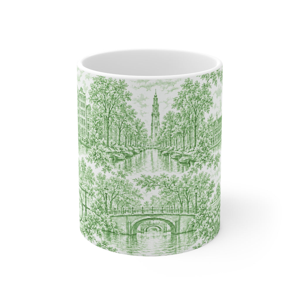 Amsterdam Green Toile de Jouy Ceramic Mug — (11oz; Ships from Europe)