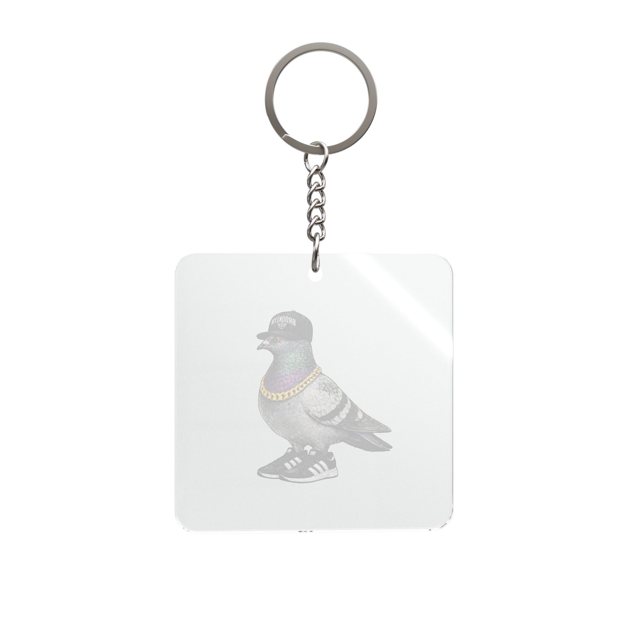 Customizable Brooklyn NYC Pigeon Square Keychain | Nets Basketball Fan Bird Lovers Keyring Gift