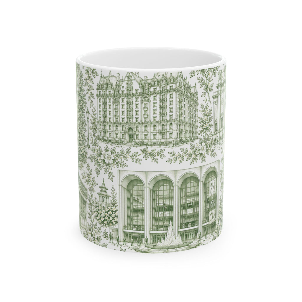 Upper West Side Green Toile Mug | New York Chinoiserie Ceramic Coffee Cup