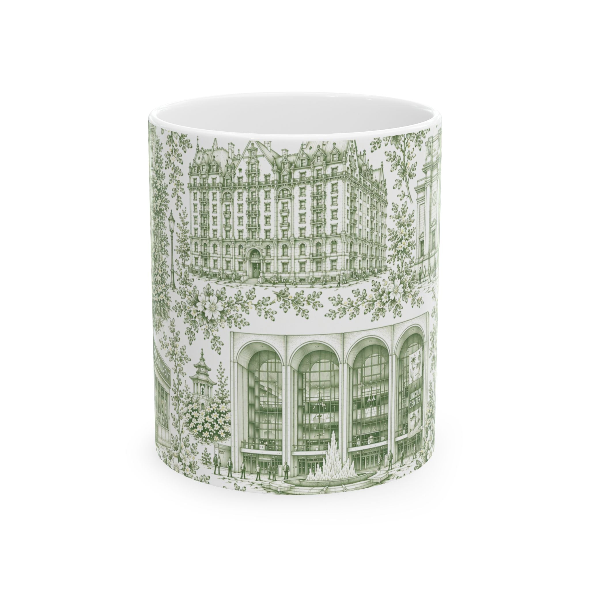Upper West Side Green Toile Mug | New York Chinoiserie Ceramic Coffee Cup