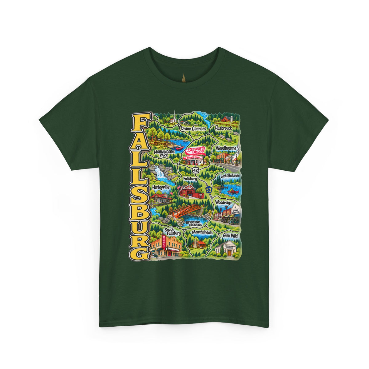 Fallsburg, NY Map T-Shirt  Catskills Upstate New York Tee