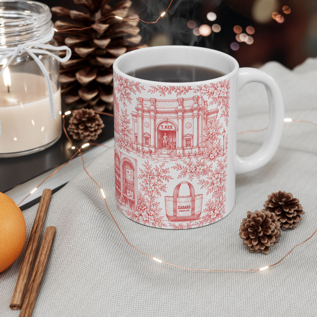 Upper West Side Red Toile de Jouy Mug | New York Chinoiserie Ceramic Coffee Cup