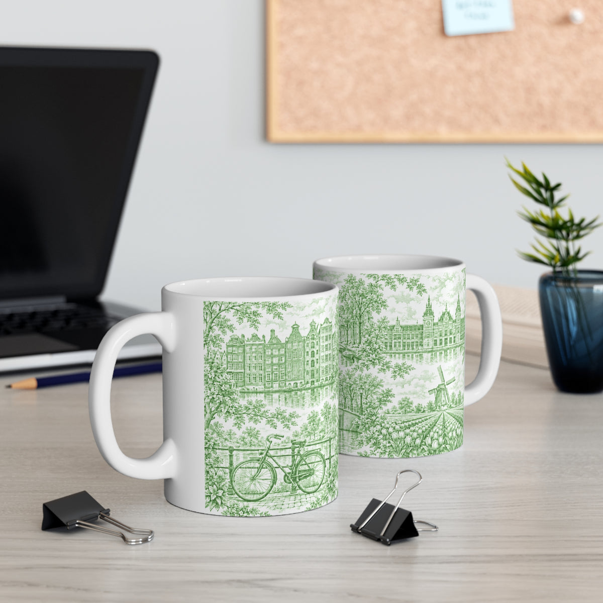 Amsterdam Green Toile de Jouy Ceramic Mug — (11oz; Ships from Europe)