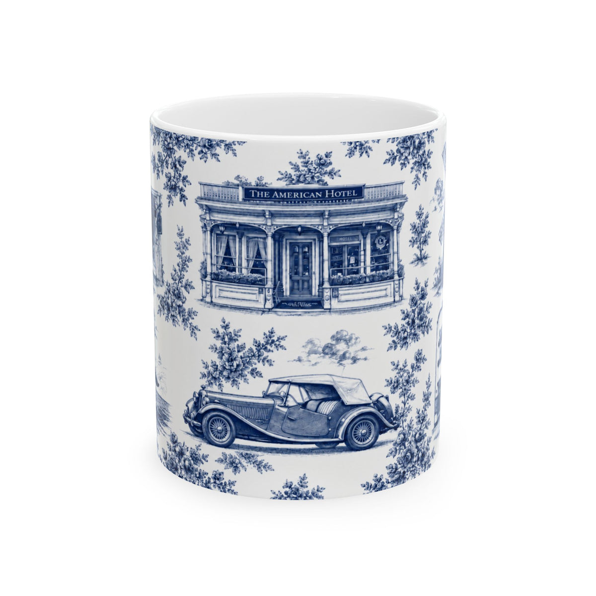 Sag Harbor Blue Toile de Jouy Mug | Hamptons Chinoiserie Ceramic Coffee Cup