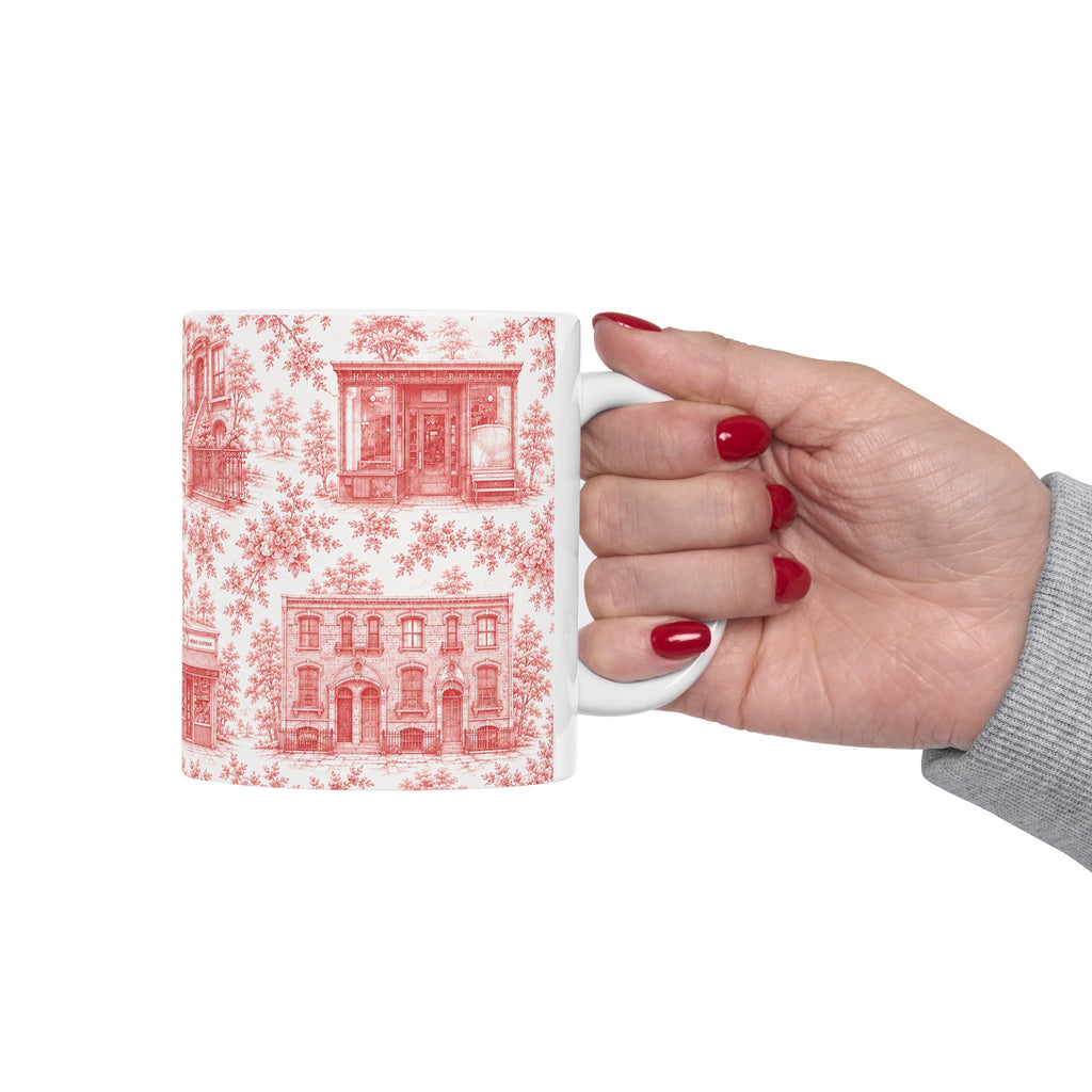 Cobble Hill Red Toile de Jouy Mug | NYC Chinoiserie Ceramic Coffee Cup