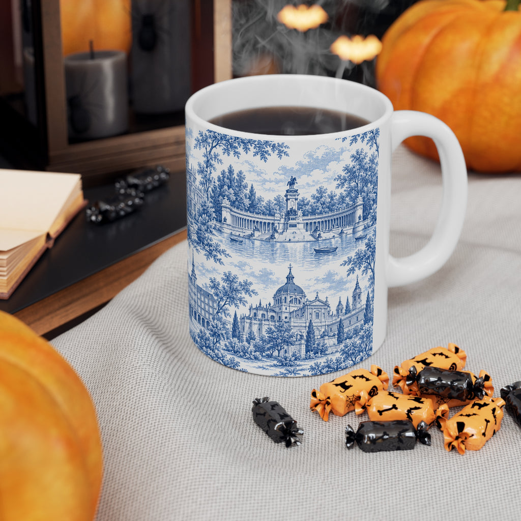 Madrid Blue Toile de Jouy Ceramic Mug — (11oz; Ships from Europe)
