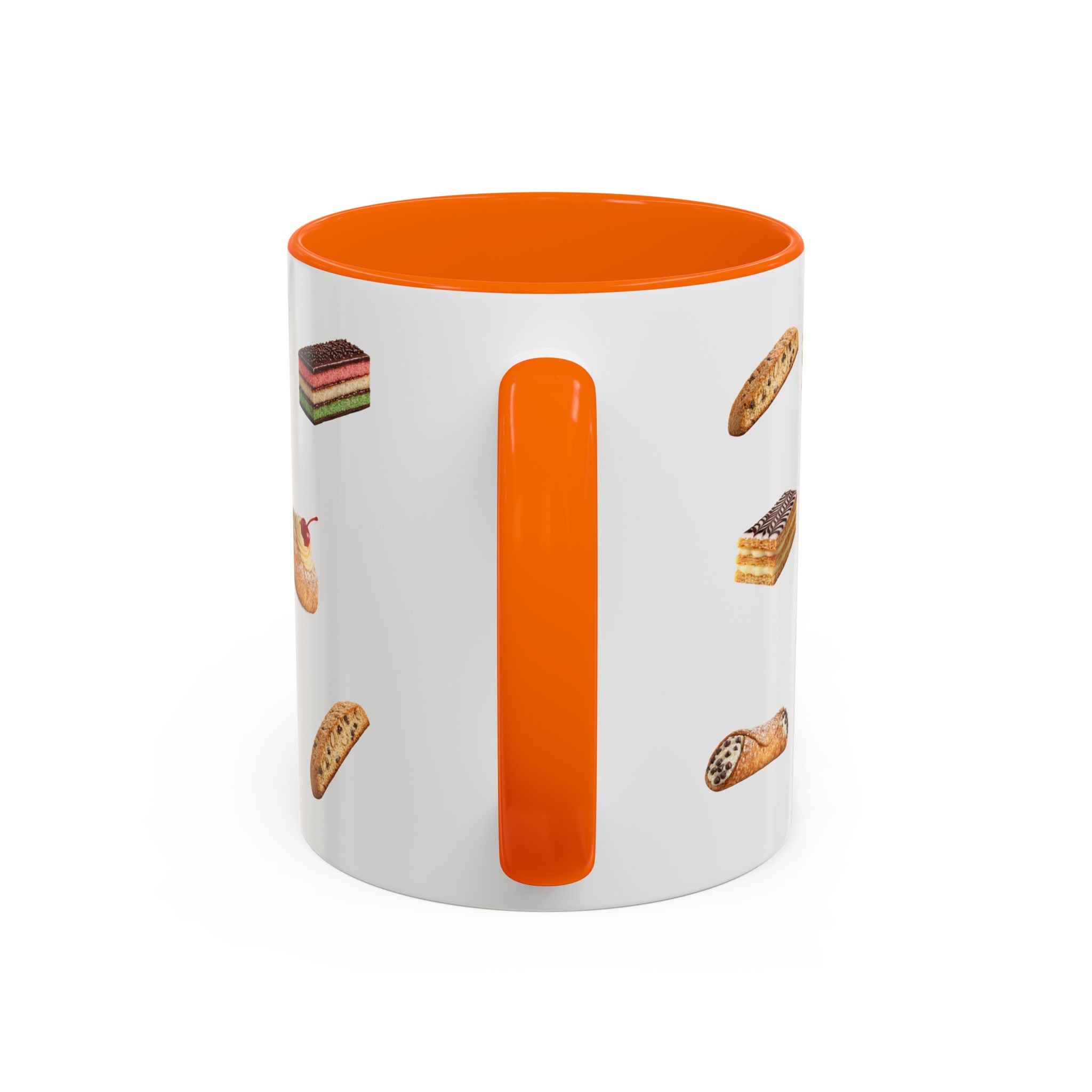 NYC Italian Bakery Pattern Accent Mug | Cannoli Rainbow Cookie Zeppoli Tiramisu Biscotti Napoleon 11oz Ceramic Coffee Cup