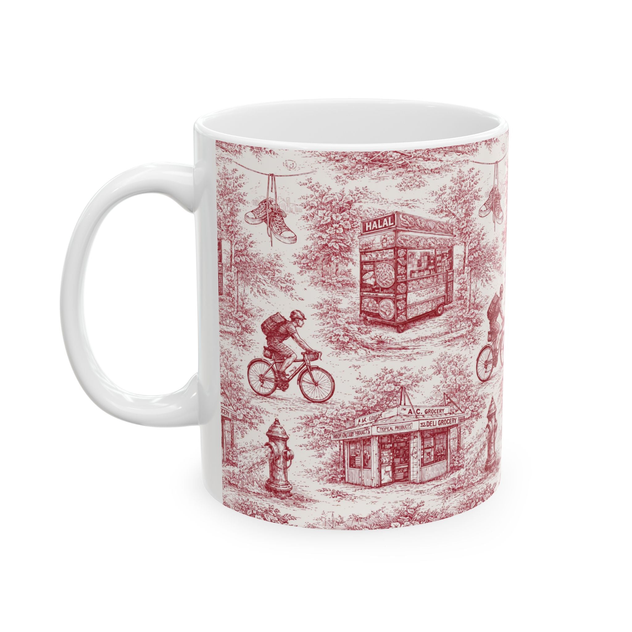 NYC Red and White Toile Mug | Chinoiserie Ceramic Coffee Cup
