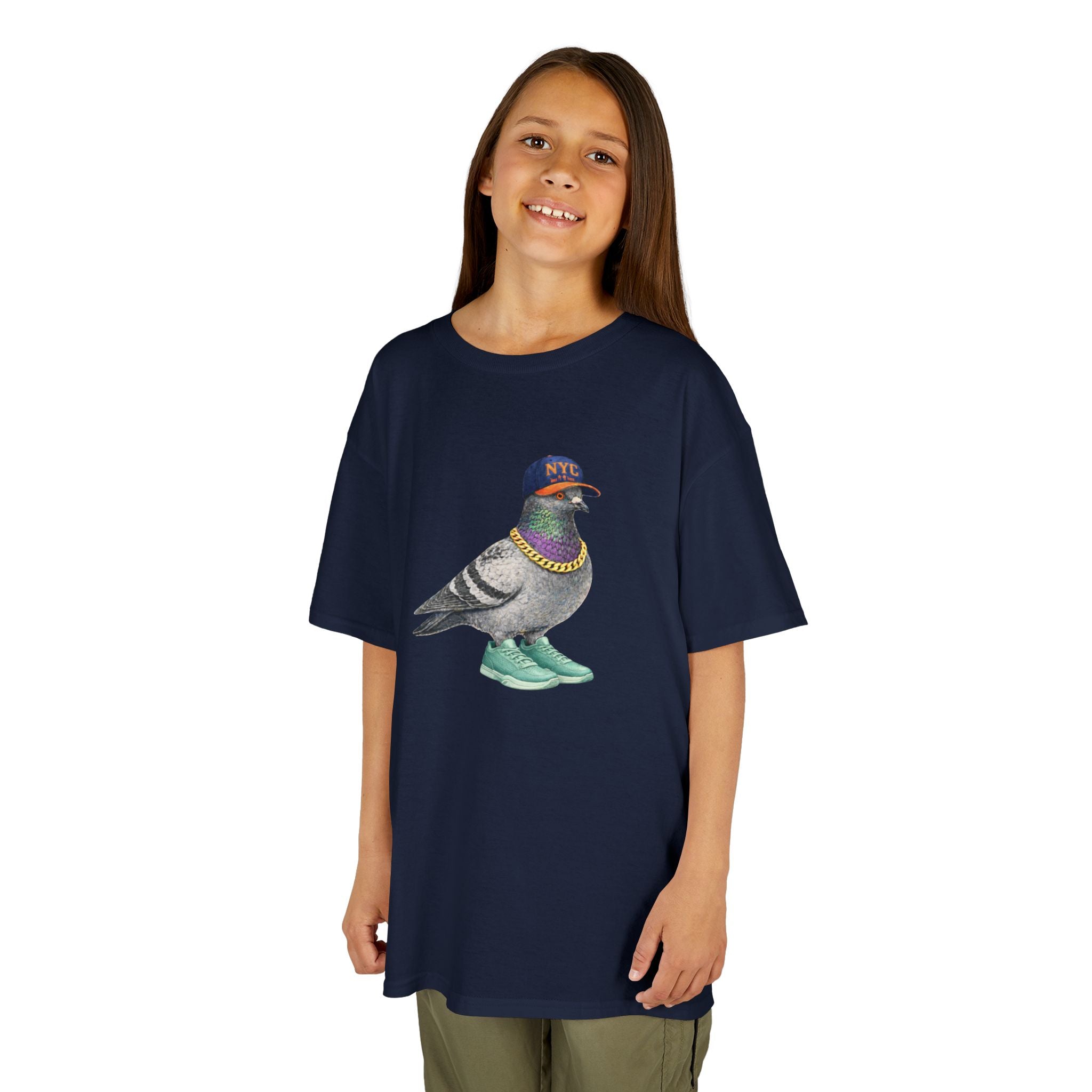Customizable Manhattan NYC Pigeon Kid Tee —  Cute Basketball Fan Bird T-Shirt for Children