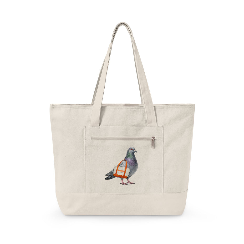 Upper West Side NYC Pigeon Zippered Canvas Grocery Tote    The New Yorker UWS Bird Lovers Grocery Bag