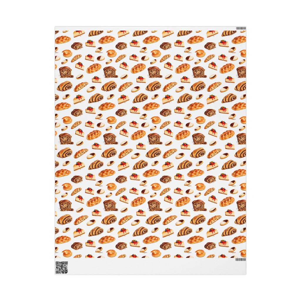 Kosher Bakery Pastries Pattern White Gift Wrap Paper | Bagels Challah Cheesecake Roll Gift Wrapping Paper