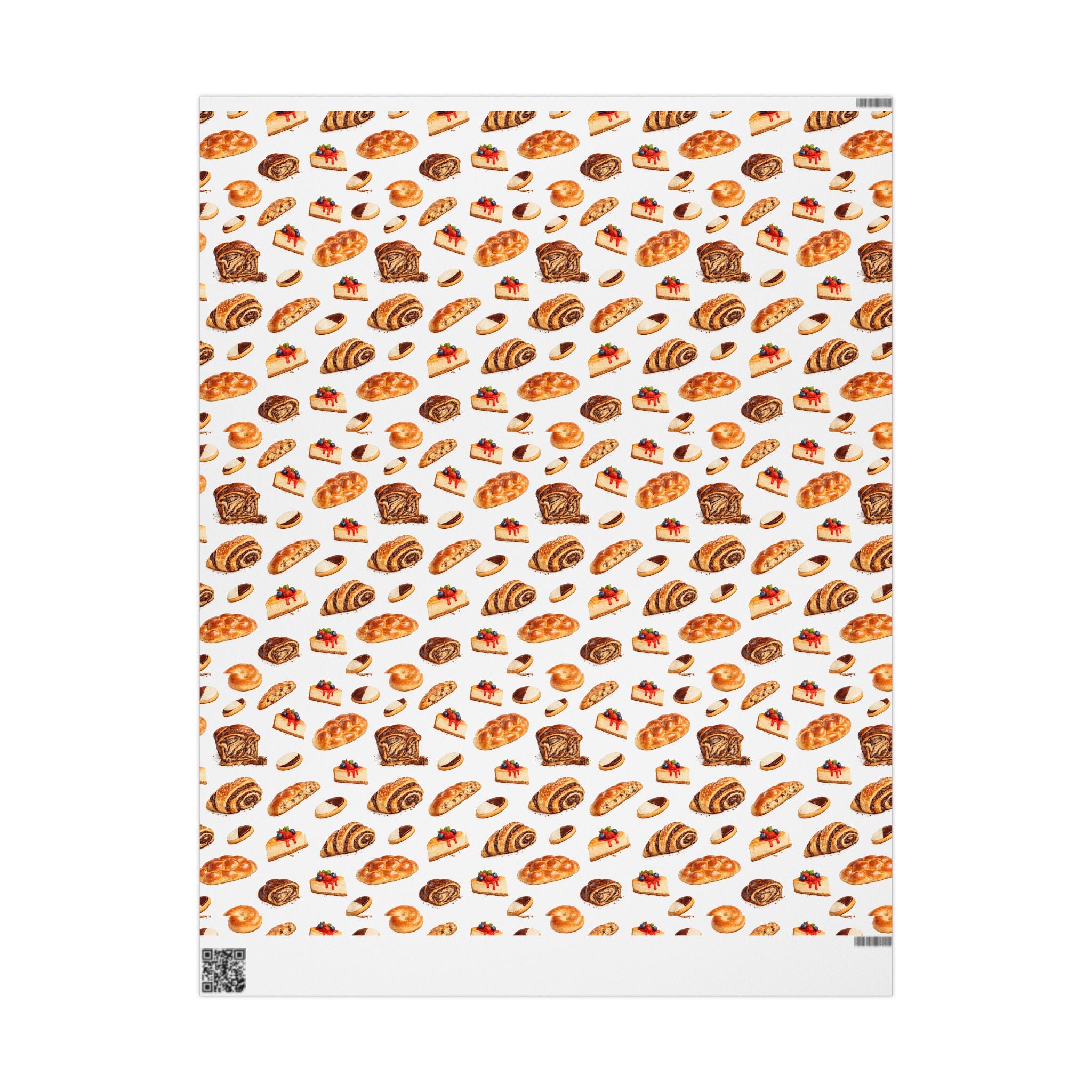 Kosher Bakery Pastries Pattern White Gift Wrap Paper | Bagels Challah Cheesecake Roll Gift Wrapping Paper
