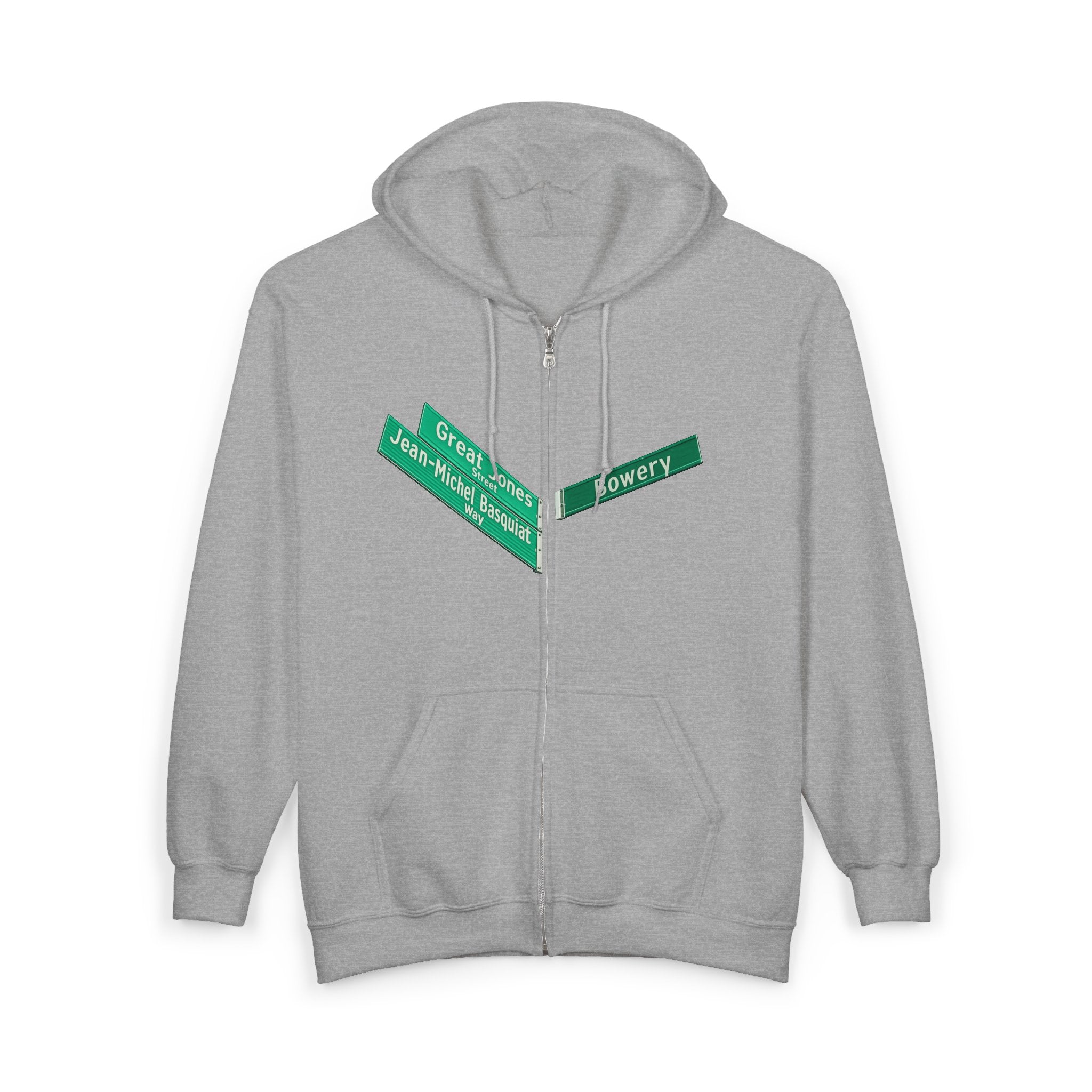 Lower East Side Street Sign Zip Up Hoodie   NYC East Village Basquiat Bowery  Hooded Sweatshirt
