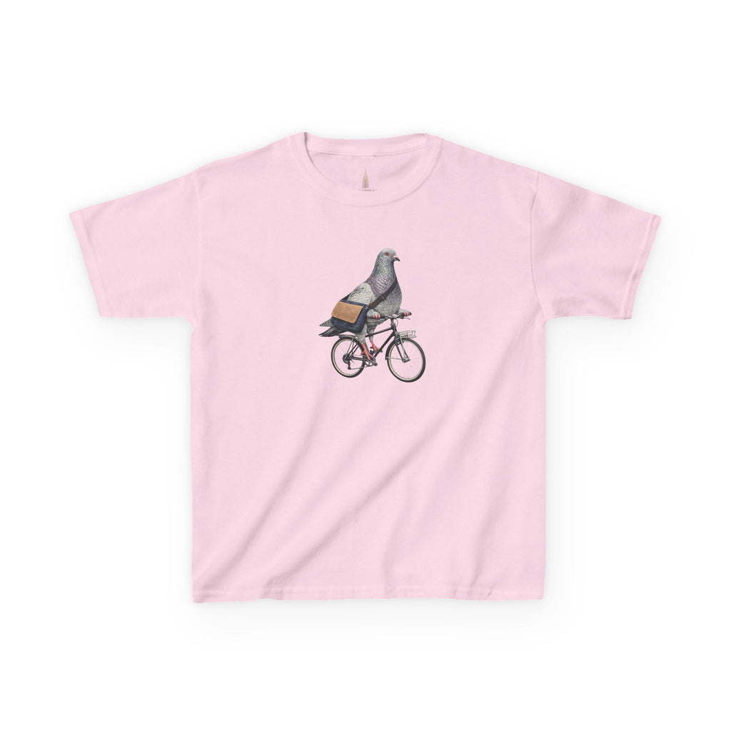 Camiseta personalizable para niños "Pigeon Bike Rider" en Midtown NYC — Bonita camiseta de ciclista con pájaro para niños
