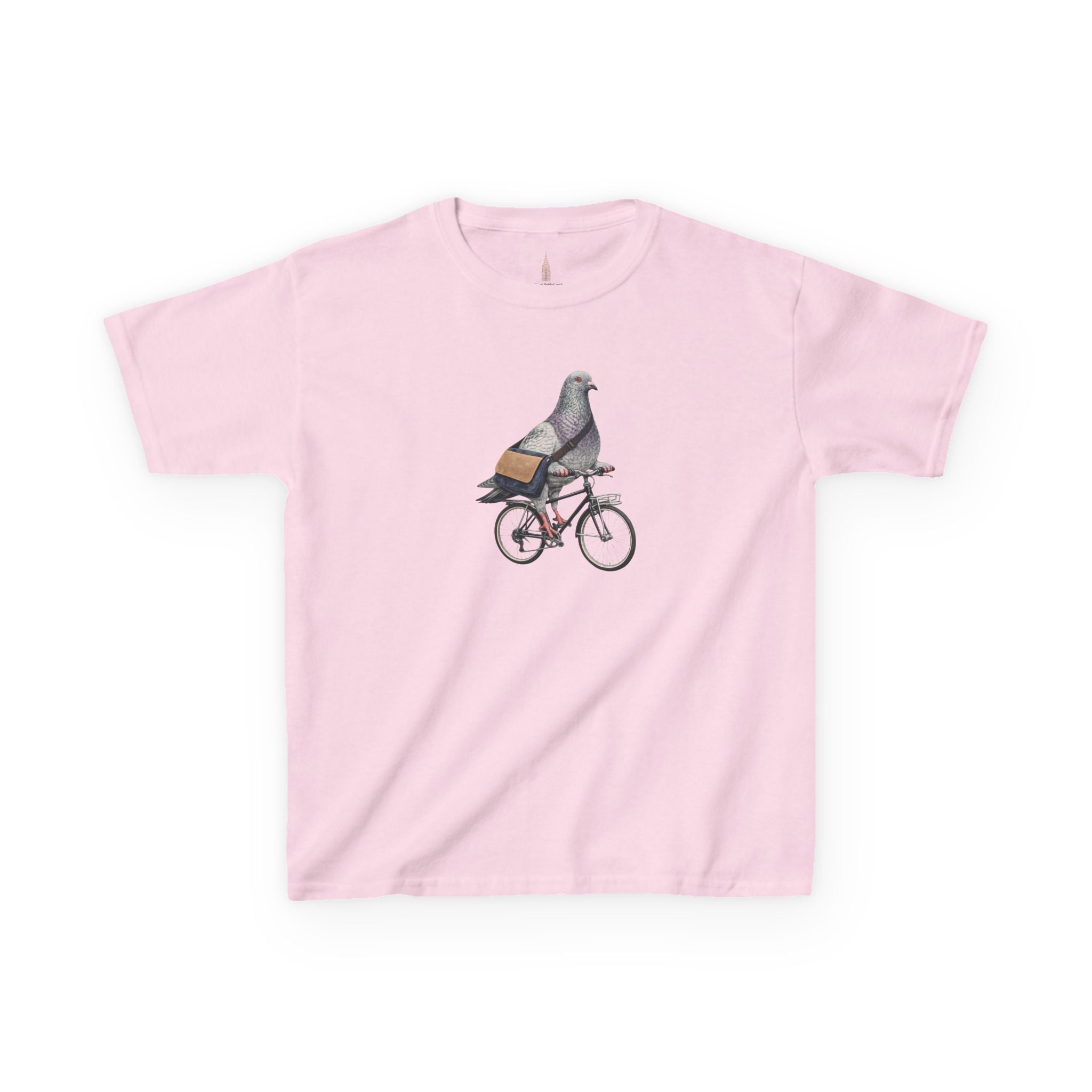 Camiseta personalizable para niños "Pigeon Bike Rider" en Midtown NYC — Bonita camiseta de ciclista con pájaro para niños