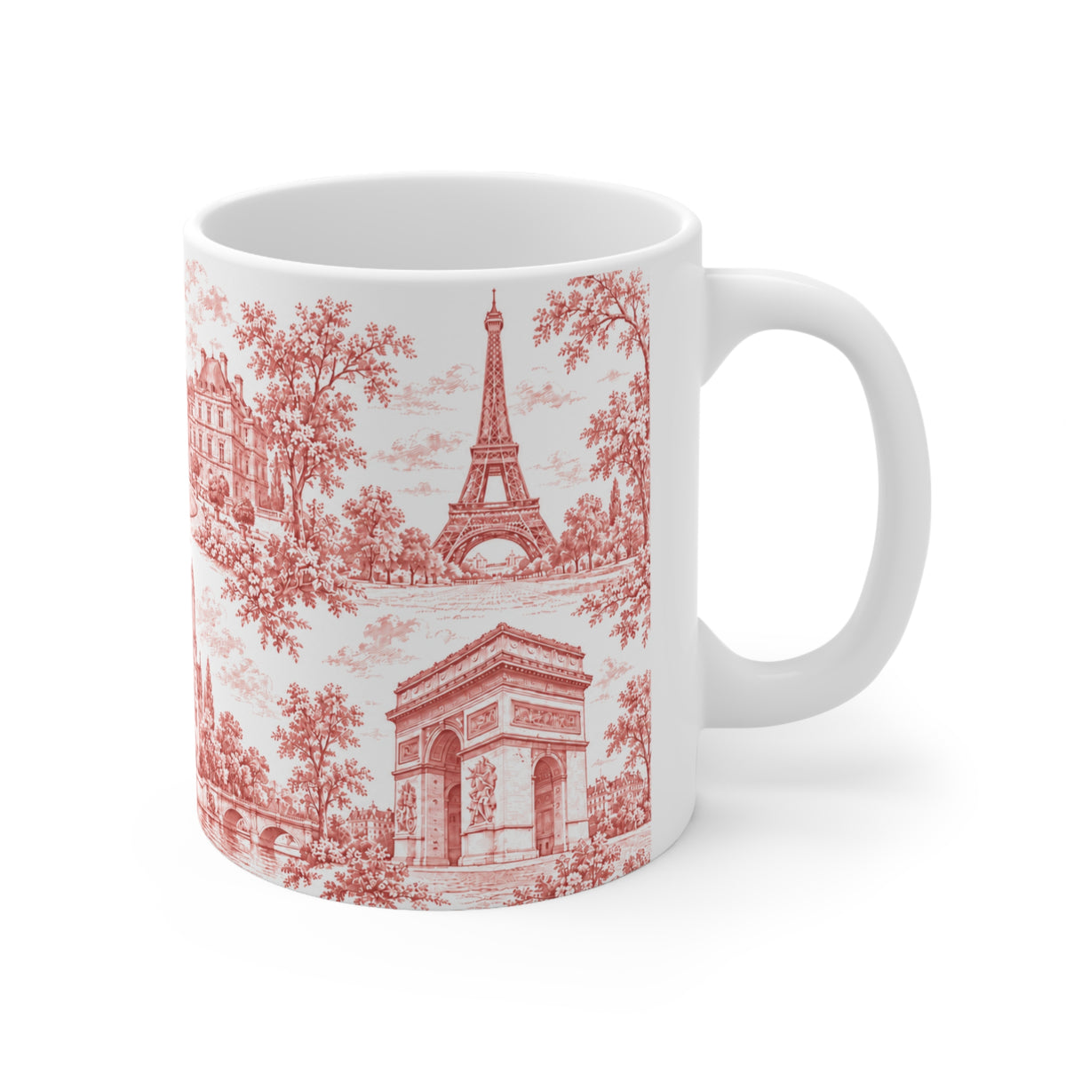 Paris Red Toile de Jouy Ceramic Mug —  (11oz; Ships from Europe)