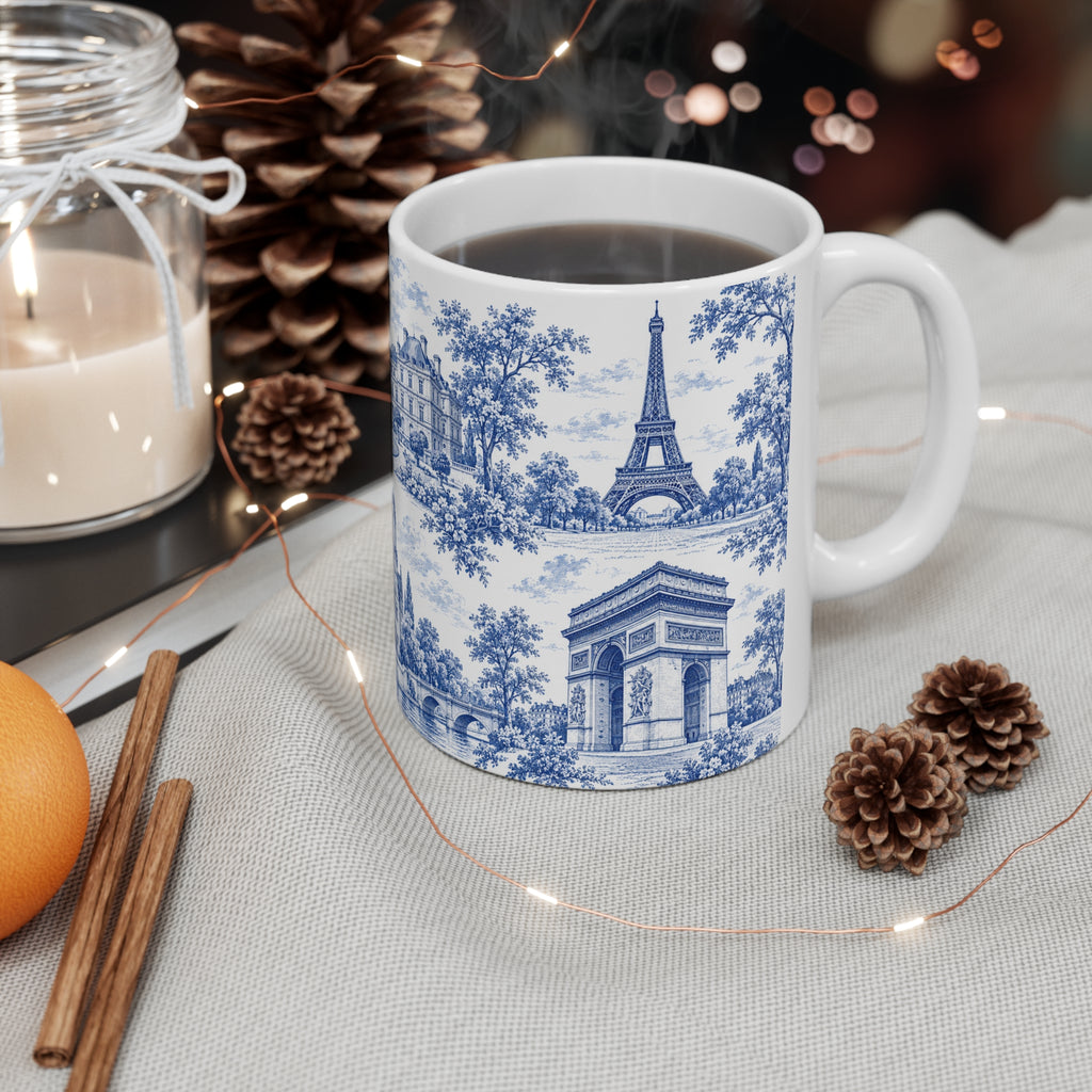 Paris Blue and White Toile Ceramic Mug —  (11oz; Ships from Europe)