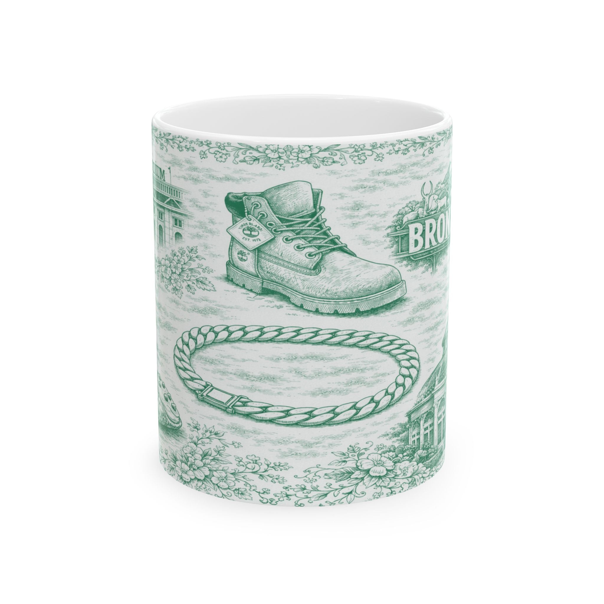 Bronx Green Toile de Jouy Mug | NYC Chinoiserie Ceramic Coffee Cup