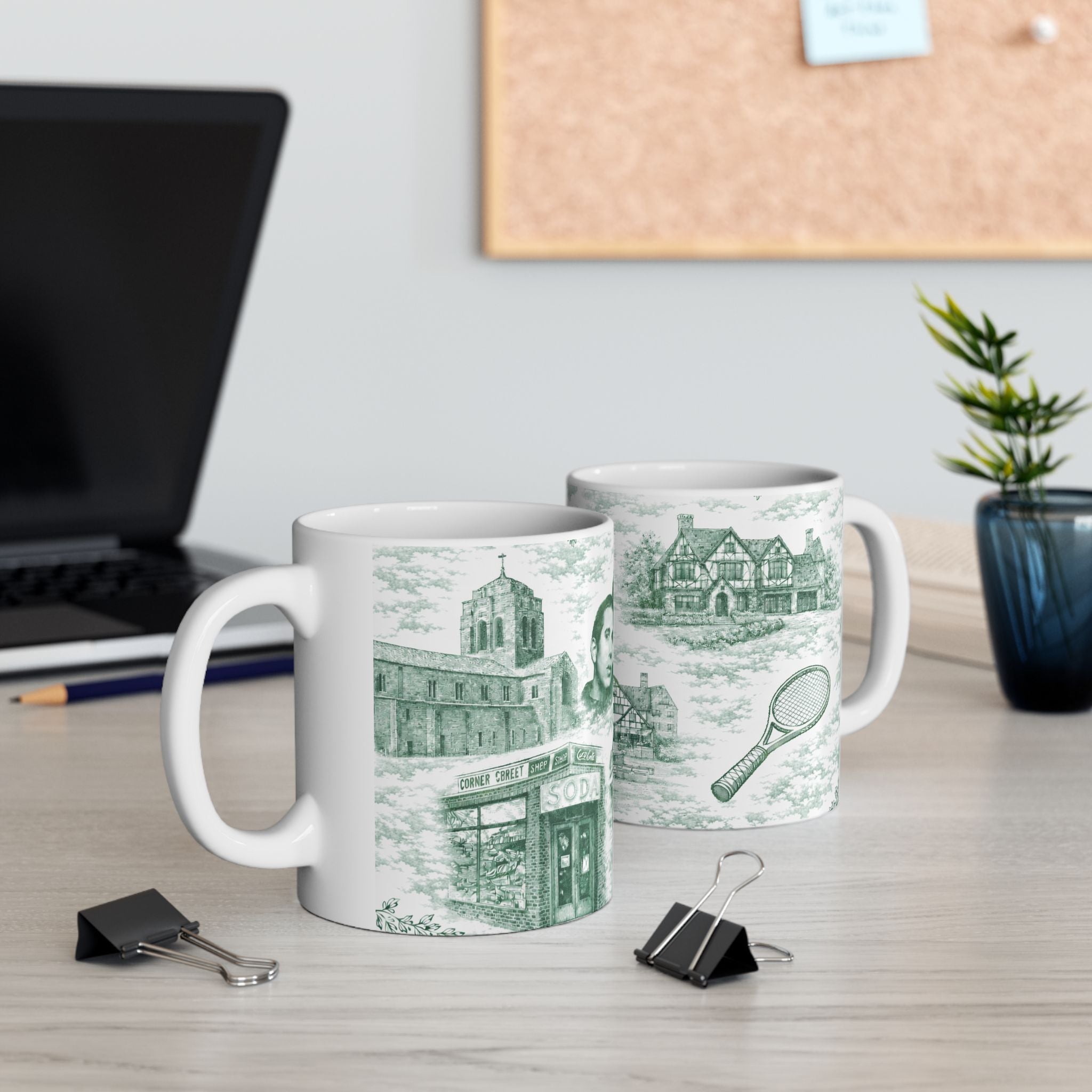 Forest Hills Green Toile de Jouy Mug | Queens Chinoiserie Ceramic Coffee Cup