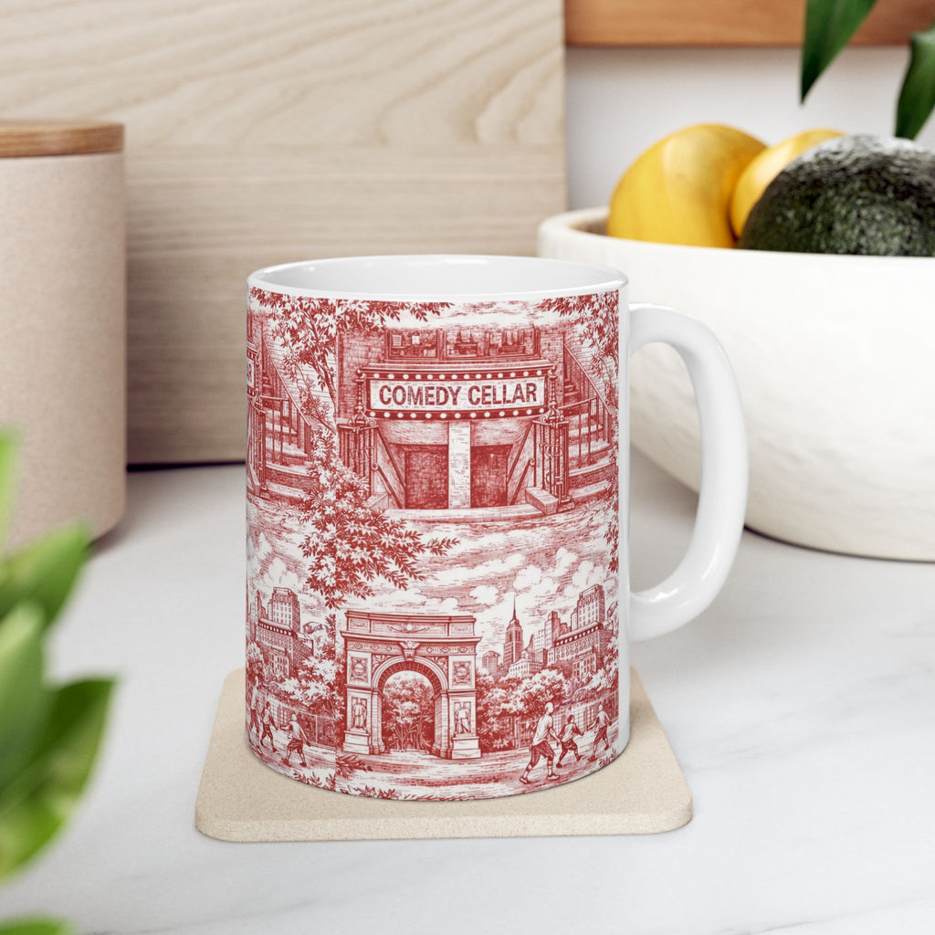 Greenwich Village Red and White Toile de Jouy Mug | NYC Chinoiserie Ceramic Coffee Cup