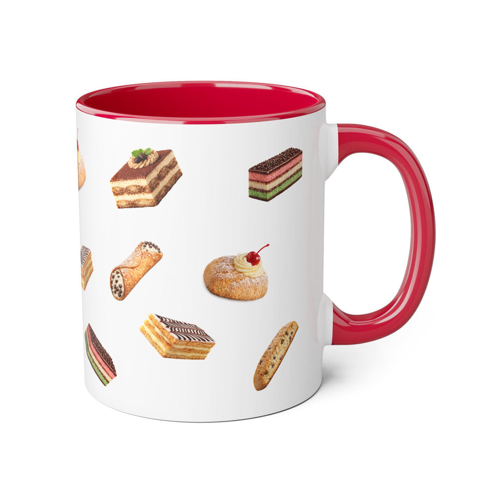 NYC Italian Bakery Pattern Mug | Cannoli Rainbow Cookie Zeppoli Tiramisu Biscotti Napoleon 11oz Ceramic Coffee Cup