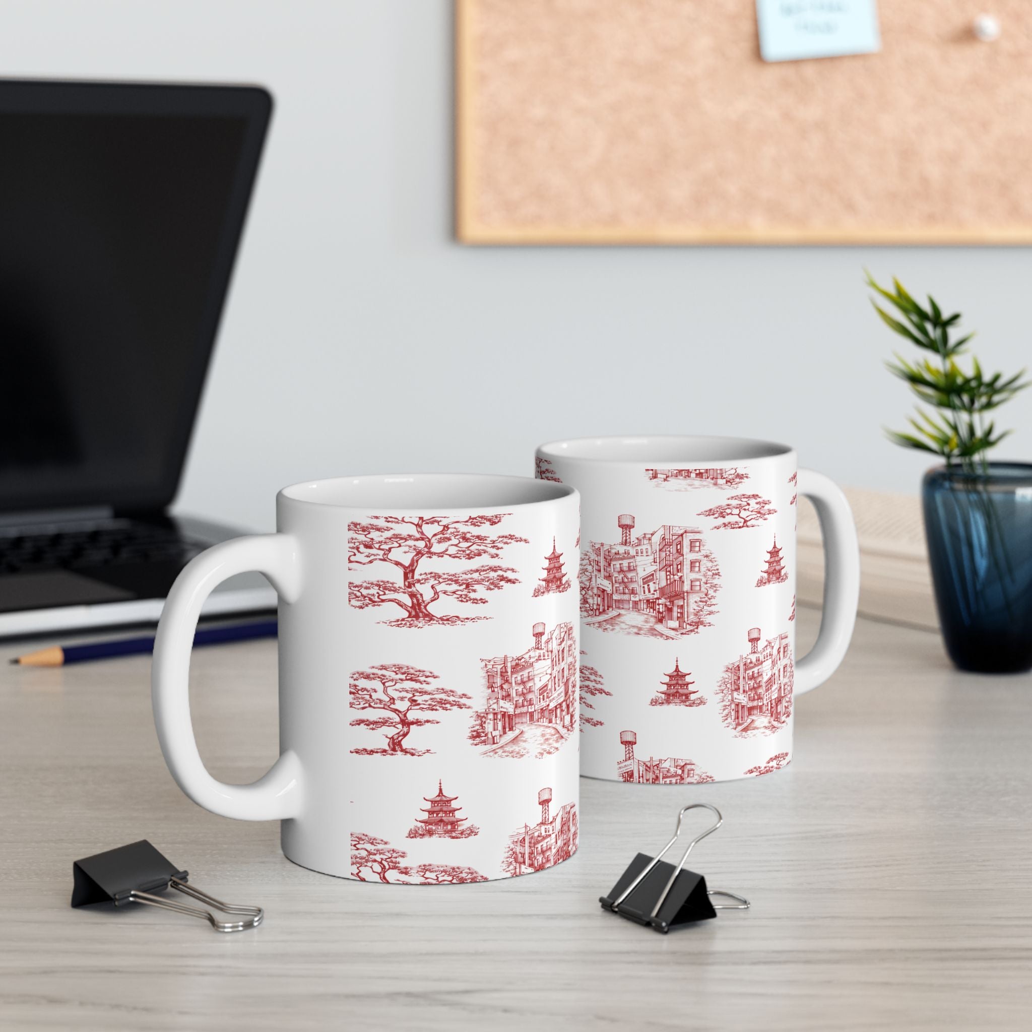 Chinatown Doyers Street Red Toile de Jouy Mug | New York City Chinoiserie Ceramic Mug 11oz