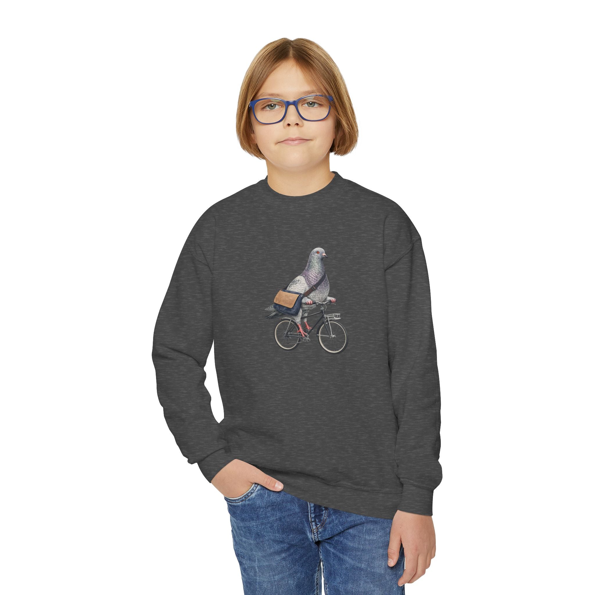 Sudadera de cuello redondo personalizable de Midtown NYC Pigeon NYC para niños    Suéter infantil de pájaro amante de las bicicletas de Nueva York
