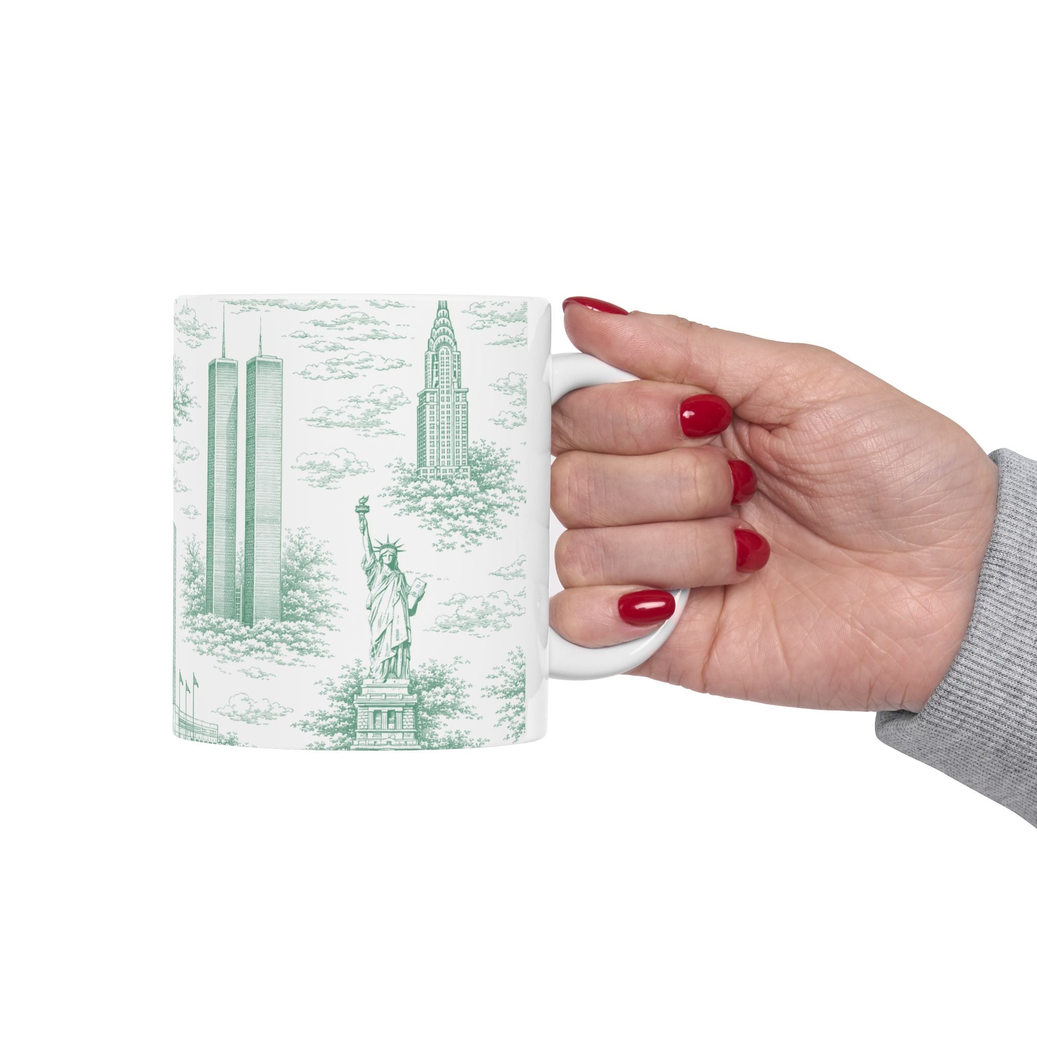 Manhattan Green Toile de Jouy mug | New York City Chinoiserie Ceramic Mug
