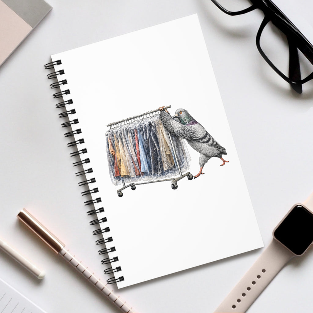 Customizable Garment District NYC Pigeon Spiral Journal | New York Fashion Industry Worker Bird Lovers Notebook
