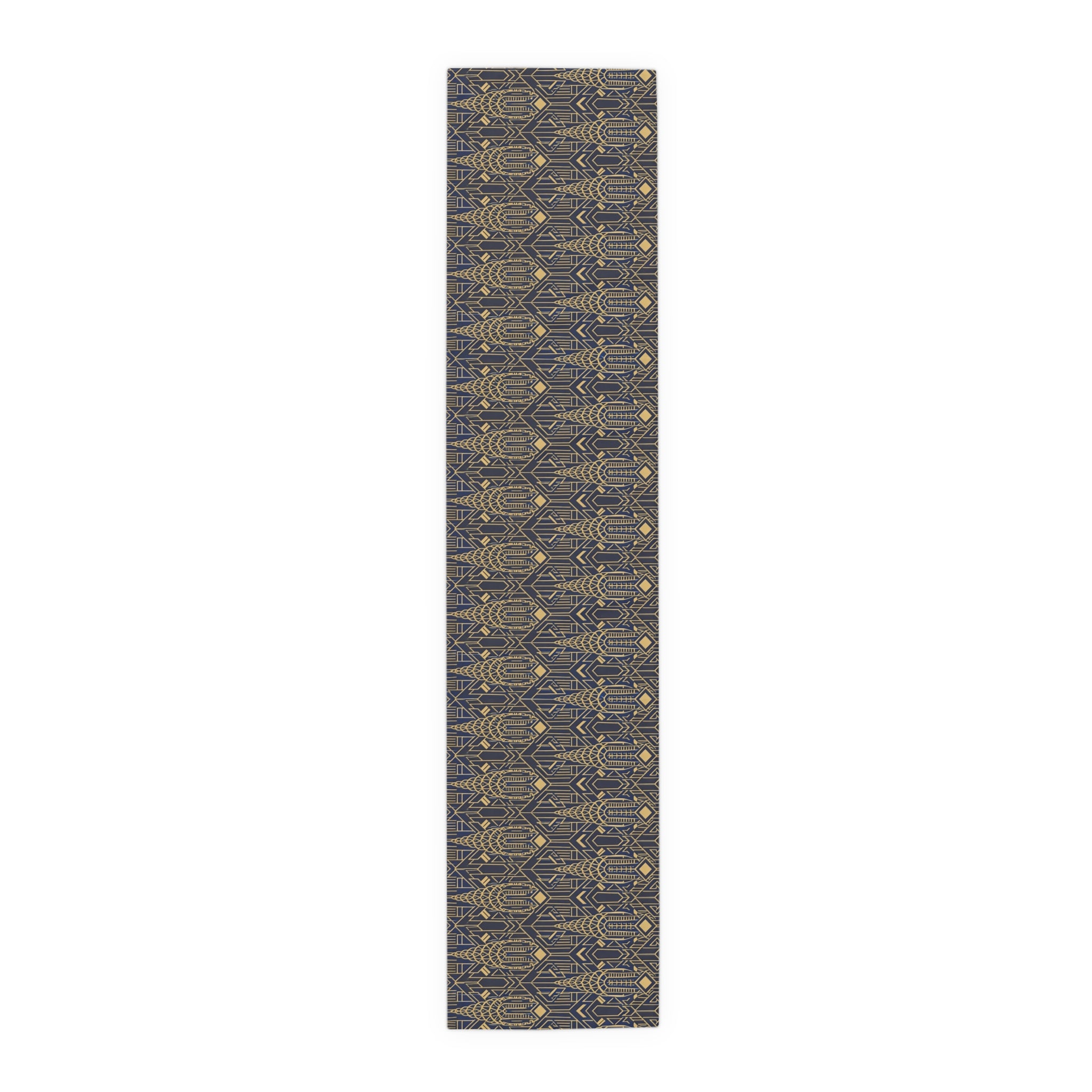 Art Deco Chrysler Building Navy & Gold Table Runner — NYC Elegant Geometric Tabletop Dining Decor