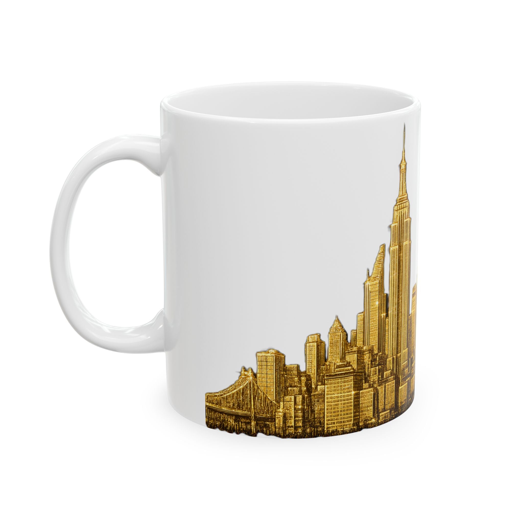 Gold Midtown New York City Skyline Mug | Ceramic Midtown Manhattan Skyline Coffee Cup 11oz