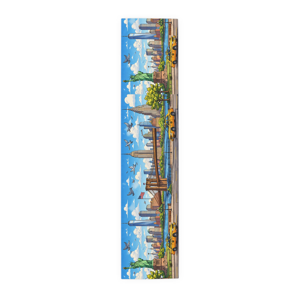 Mantel de mesa de fiesta infantil con iconos de la ciudad de Nueva York — Estatua de la Libertad, Empire State Building y taxi amarillo de Nueva York para decoración de eventos