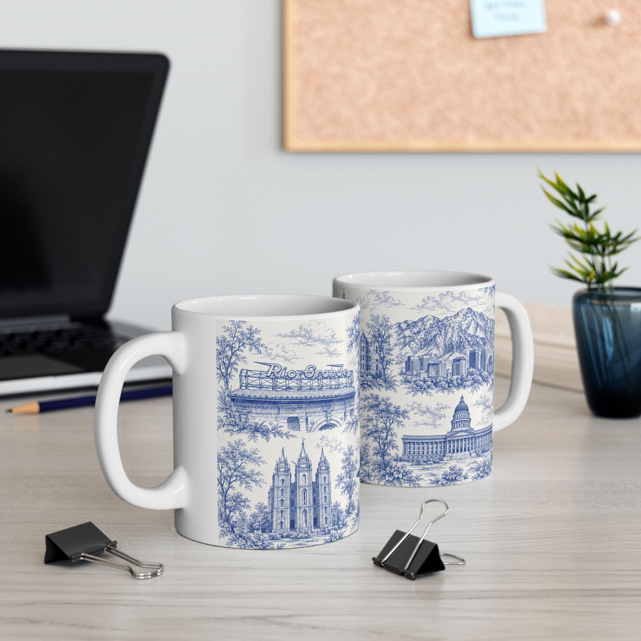 Salt Lake City Blue Toile de Jouy Mug —  Ceramic Coffee Cup (11oz)