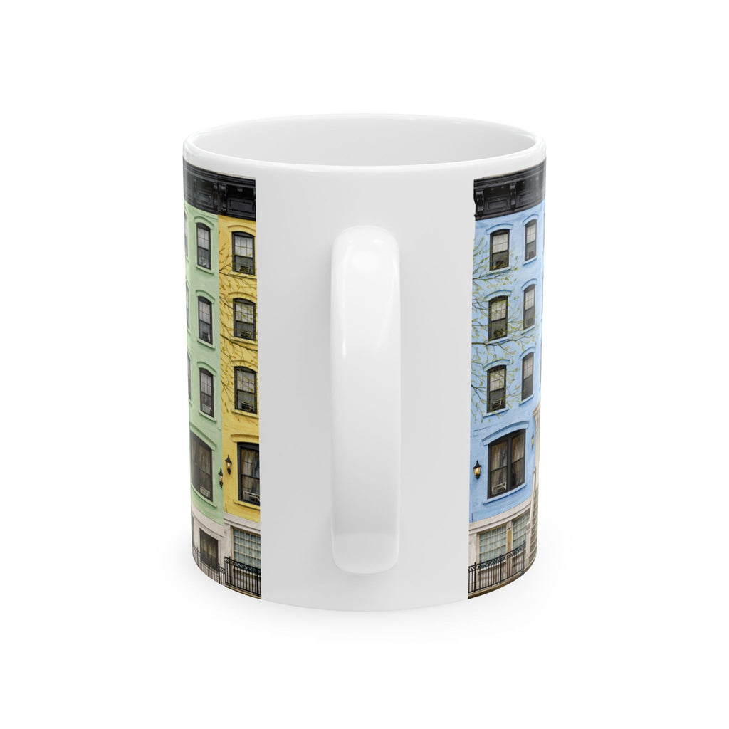 New York City Easter Brownstone Rowhouse Mug | NYC Easter Egg Colors Tenements Coffee Cup