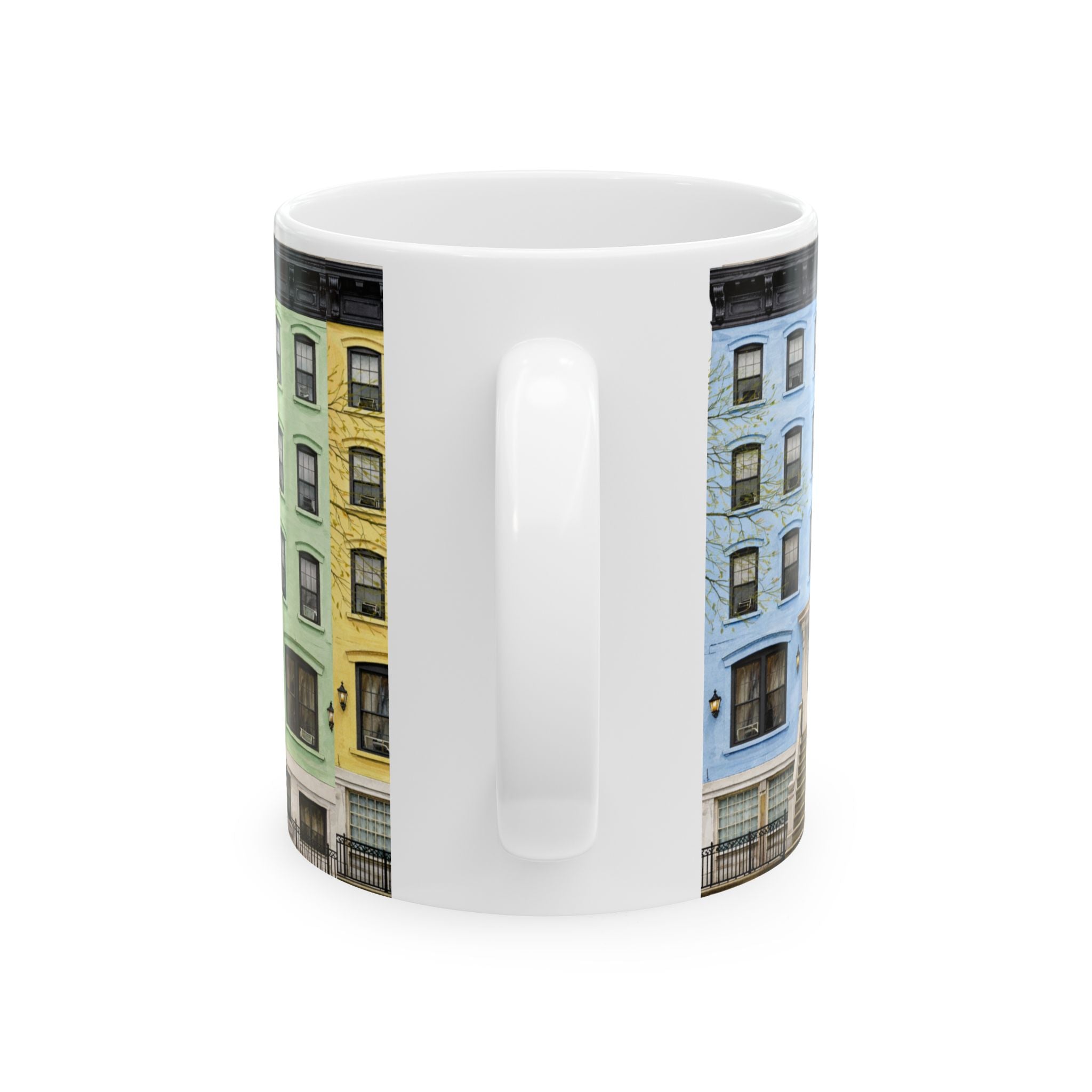 New York City Easter Brownstone Rowhouse Mug | NYC Easter Egg Colors Tenements Coffee Cup