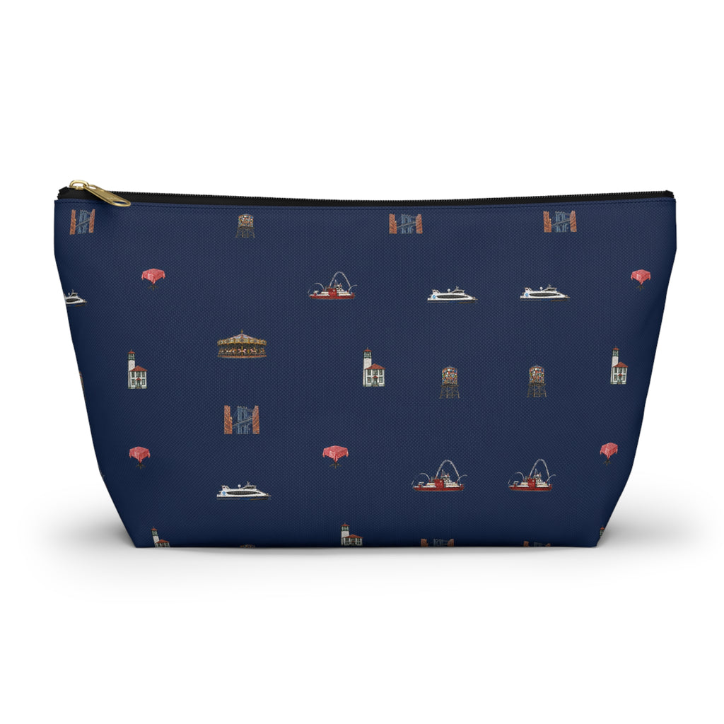 Icons of DUMBO Large Navy Blue Accessory Pouch — T-Bottom Makeup Bag