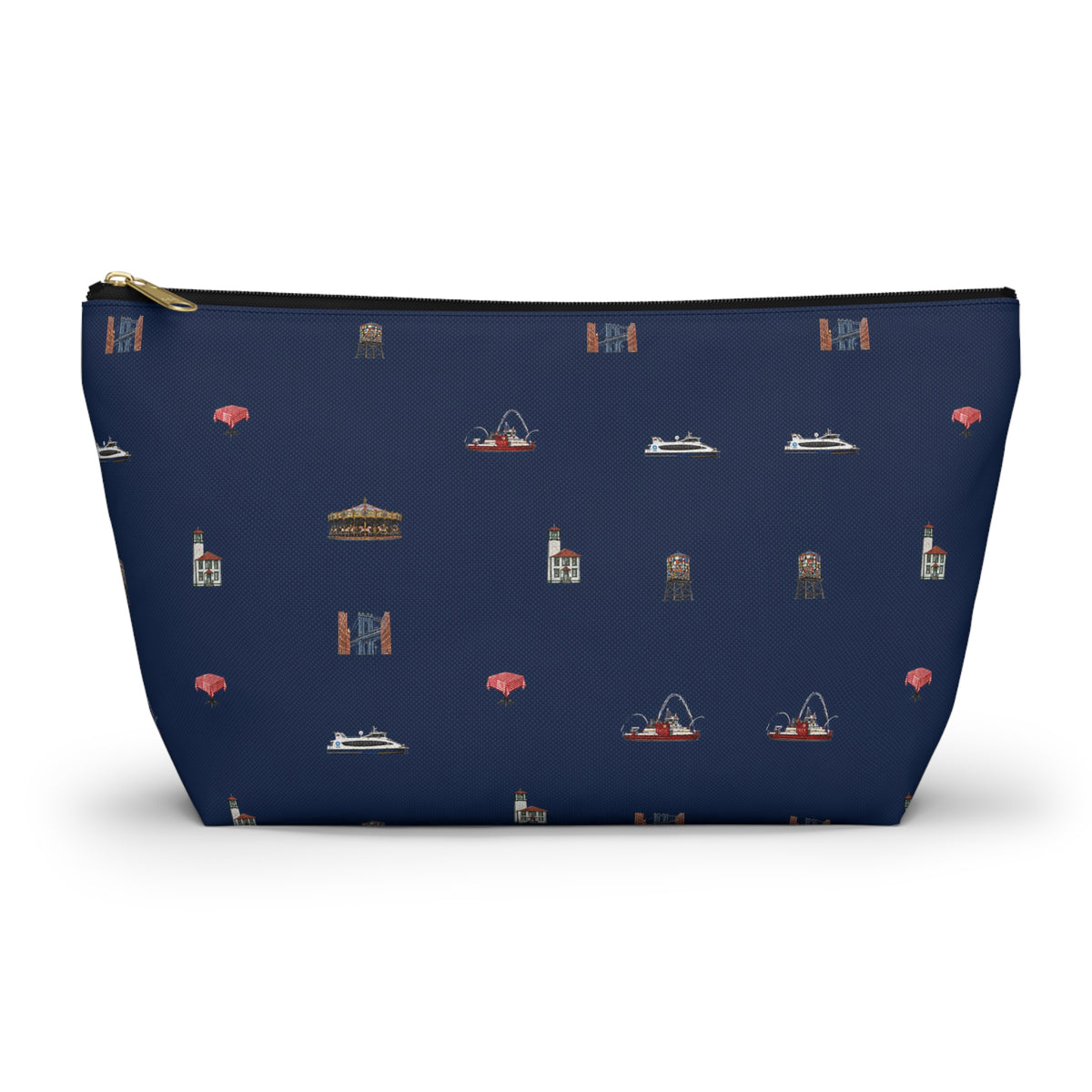 Icons of DUMBO Large Navy Blue Accessory Pouch — T-Bottom Makeup Bag