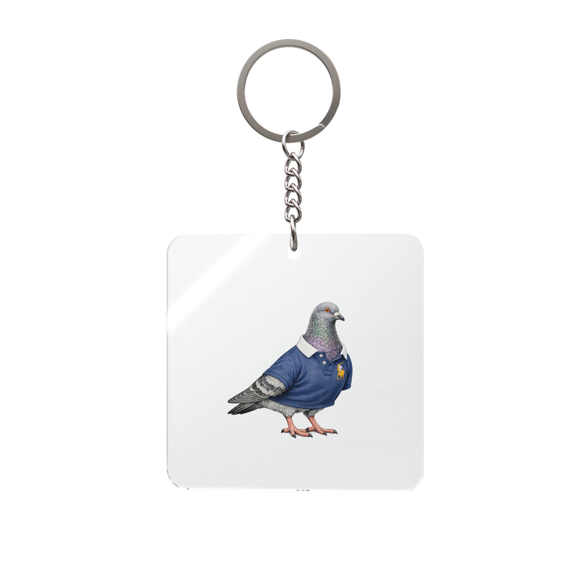 Customizable Upper East Side NYC Pigeon Square Keychain | Manhattan Preppy Polo Bird Lovers Keyring Gift
