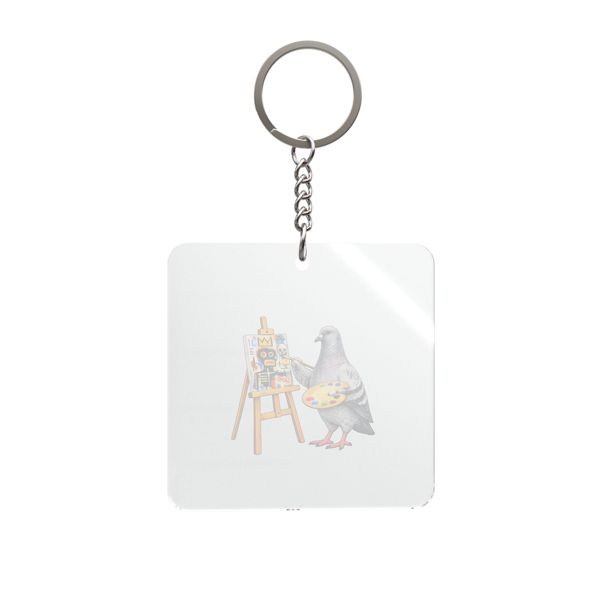 Customizable SoHo NYC Pigeon Square Keychain | New York Basquiat Artist Painter Bird Lovers Keyring Gift