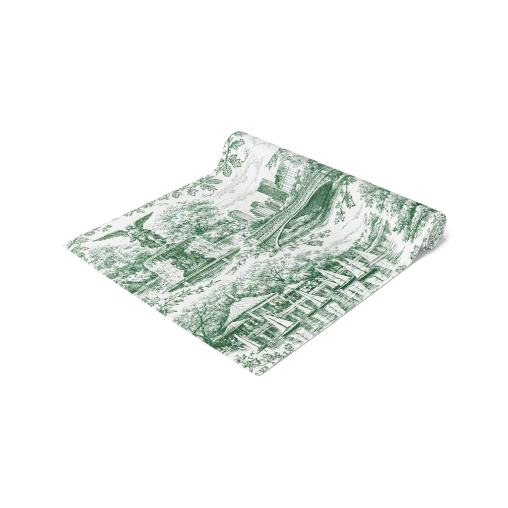 Central Park NYC Green Toile de Jouy Table Runner — New York Chinoiserie Dining Table Decor